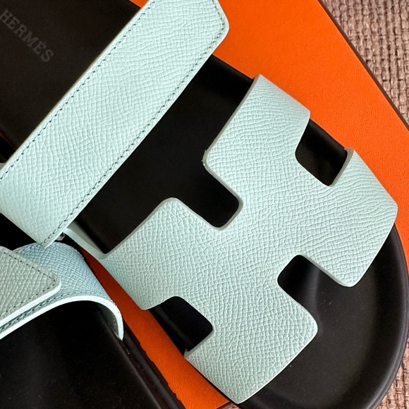 SNIB HERMÈS Bleu Cristaux Epsom Women’s Chypre Sandals - Picture 6 of 16